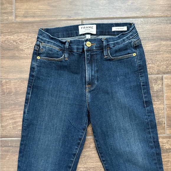 FRAME Denim Le High Straight Dark BlueWash Cuffed Ankle Jeans Ardmore - Picture 2 of 7
